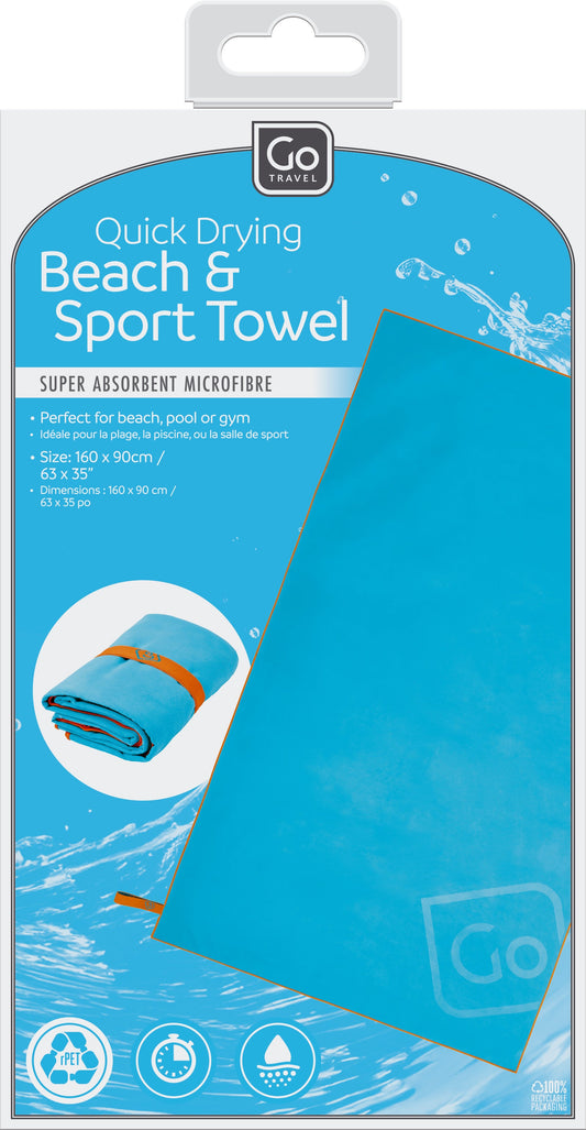 Go Travel Quick Drying Beach & Sport Towel (Blue)