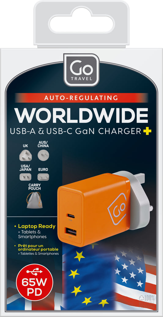 Go Travel Worldwide USB-A & USB-C GaN Charger 65W