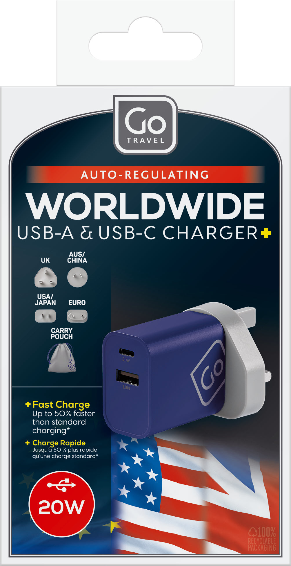 Go Travel Worldwide USB-A & USB-C Charger +
