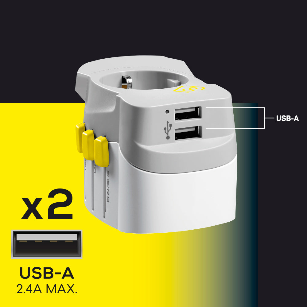 Go Travel Worldwide Adaptor + Twin USB-A