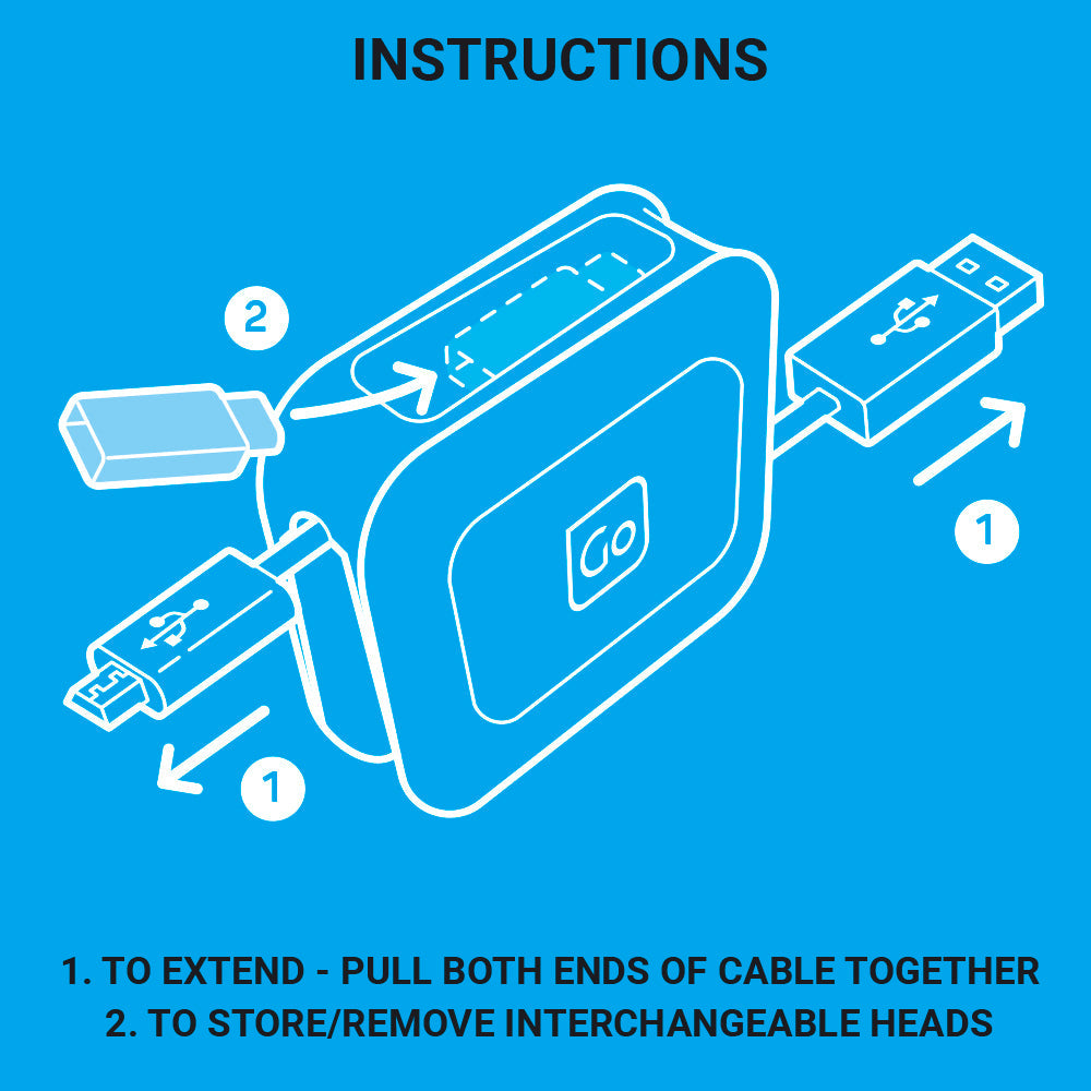 Go Travel 3 in 1 Retractable Connector Cable (1M)