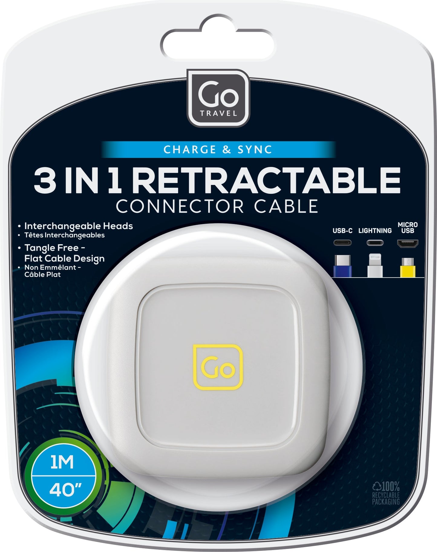 Go Travel 3 in 1 Retractable Connector Cable (1M)